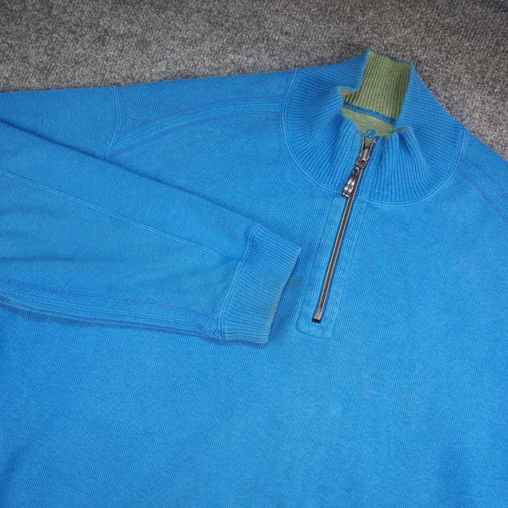 Tommy Bahama Quarter Zip Pullover Mens XL Blue Solid Coastal Resortwear Ribbed